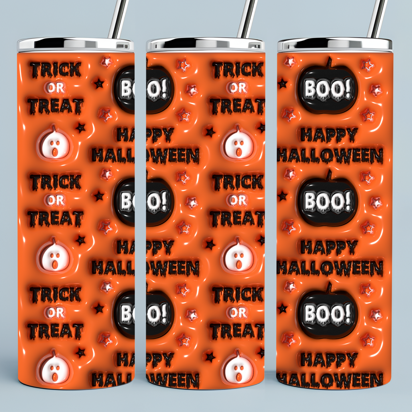 Orange Black and White Boo Pumpkin tumbler Halloween
