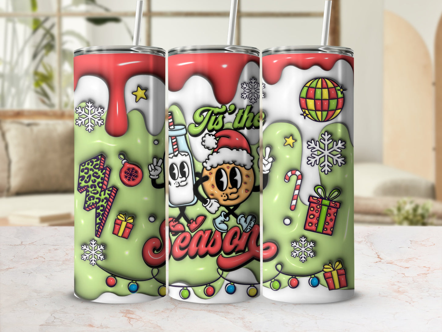 Tis the Season Christmas Themed Colorful Tumbler