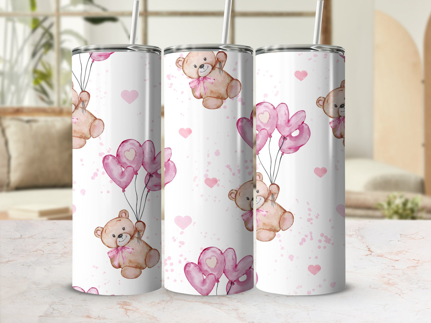 Cute Bear with Heart Balloons Design Tumbler Product
