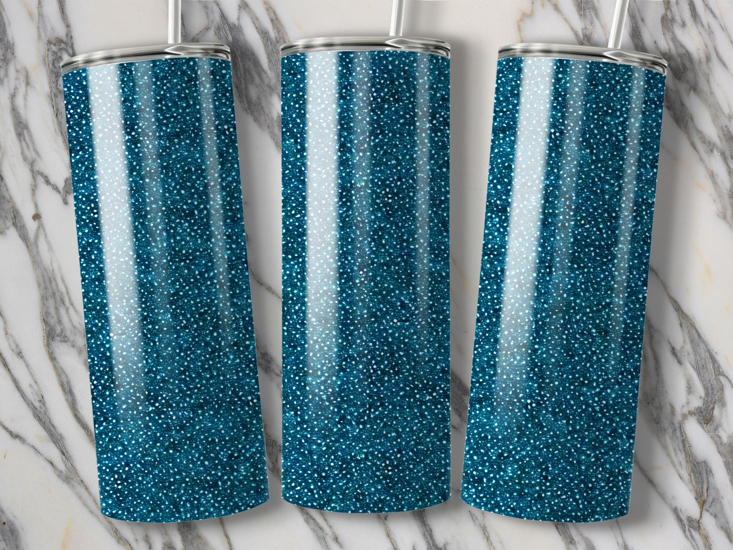 Glittery Ocean Blue Insulated Tumbler For Beverages
