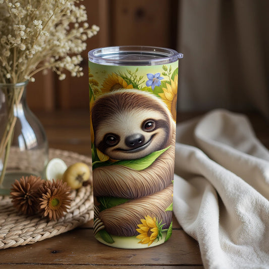 Cute Sloth and Sunflowers Design Tumbler product