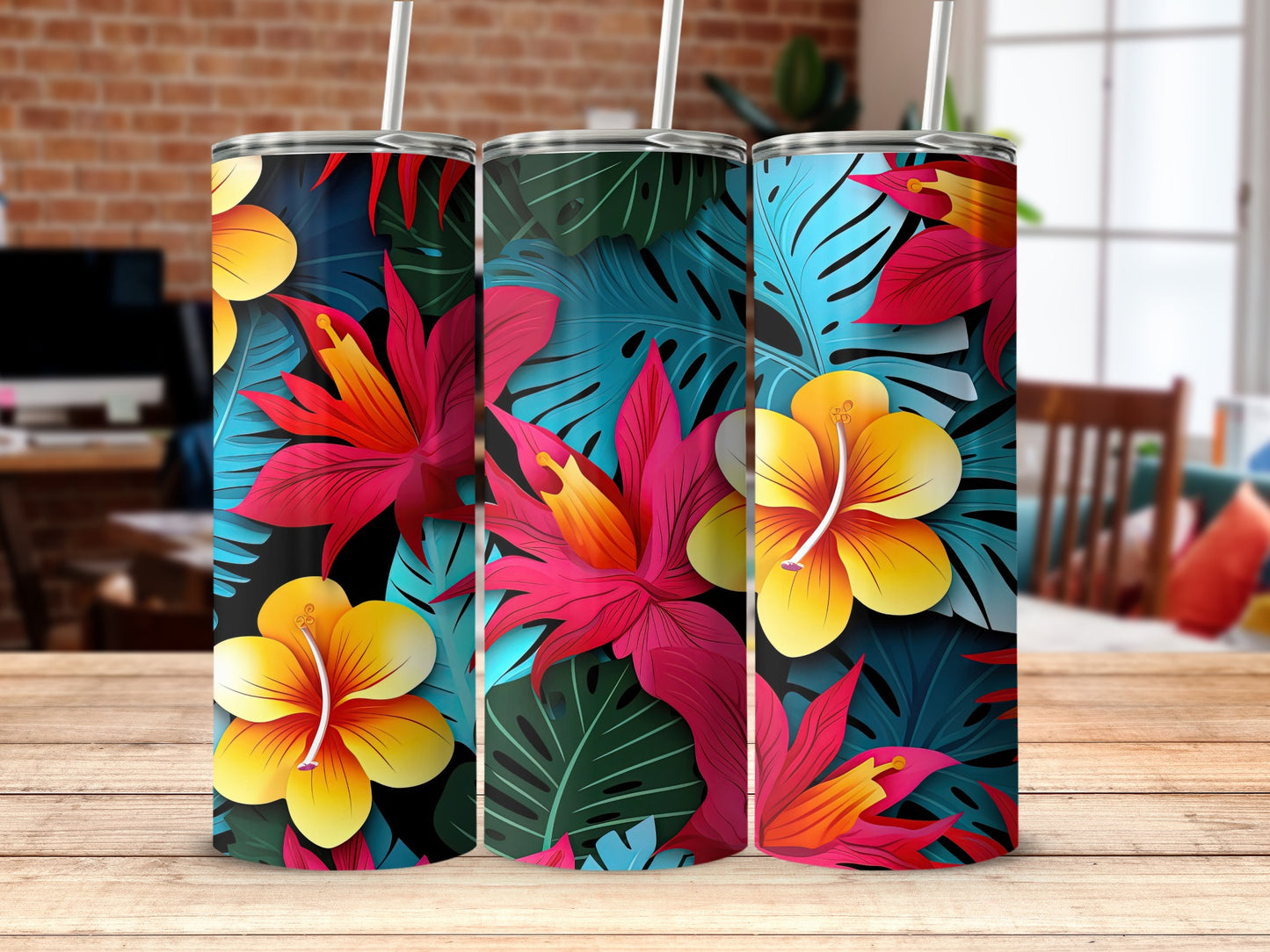 Tropical Floral Insulated Tumbler Bright Design