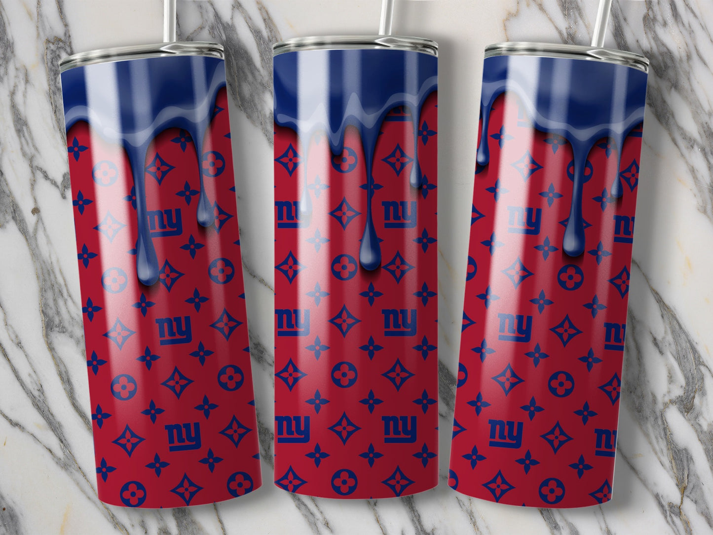 NY Giants Over Red Pattern Blue Dripping Paint Tumblers