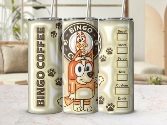 Cute Bingo Coffee Dog Print Custom Order Tumbler Cup