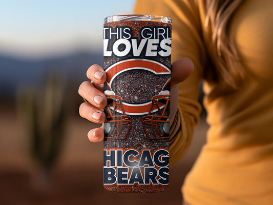 This Girl Loves Chicago Bears Football Helmets Tumblers