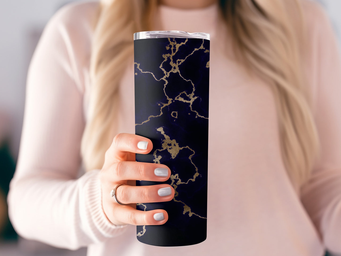 Navy Blue Texture Design Golden Veins Abstract Tumblers