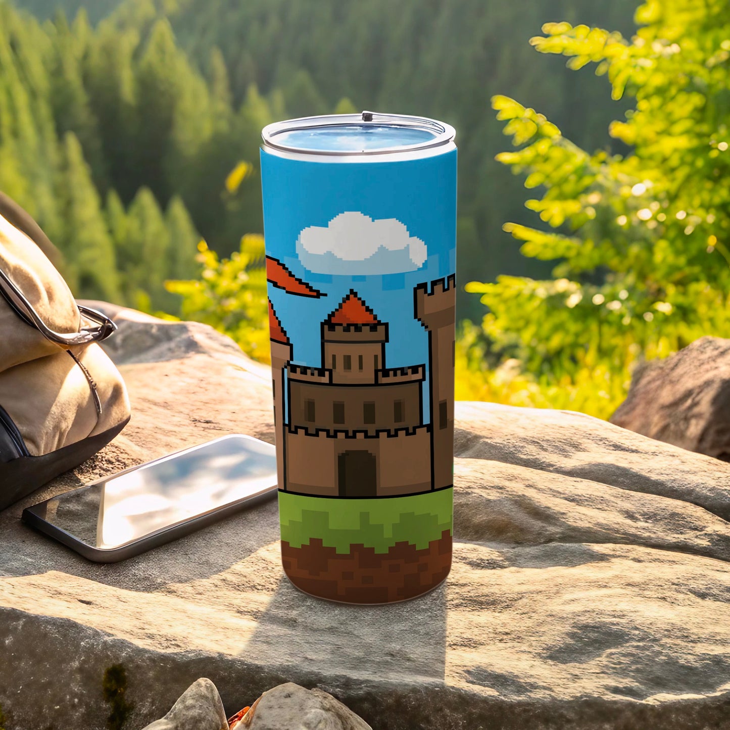 Pixelated Castle Design Insulated Tumbler