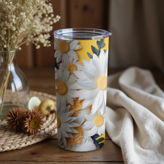 Bright Floral Travel Tumbler with Daisy Design