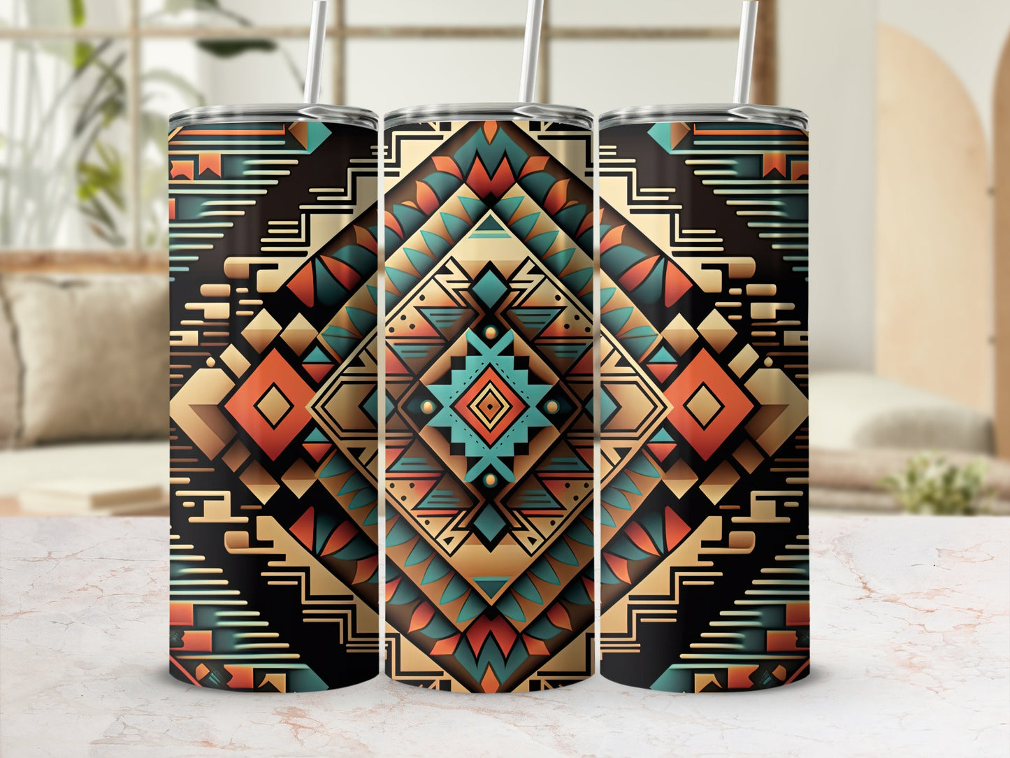 Geometric Tribal Art Design Stainless Steel Tumbler