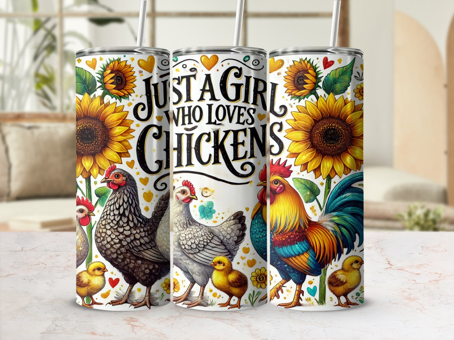 Just a Girl Who Loves Chickens Tumbler with Sunflowers