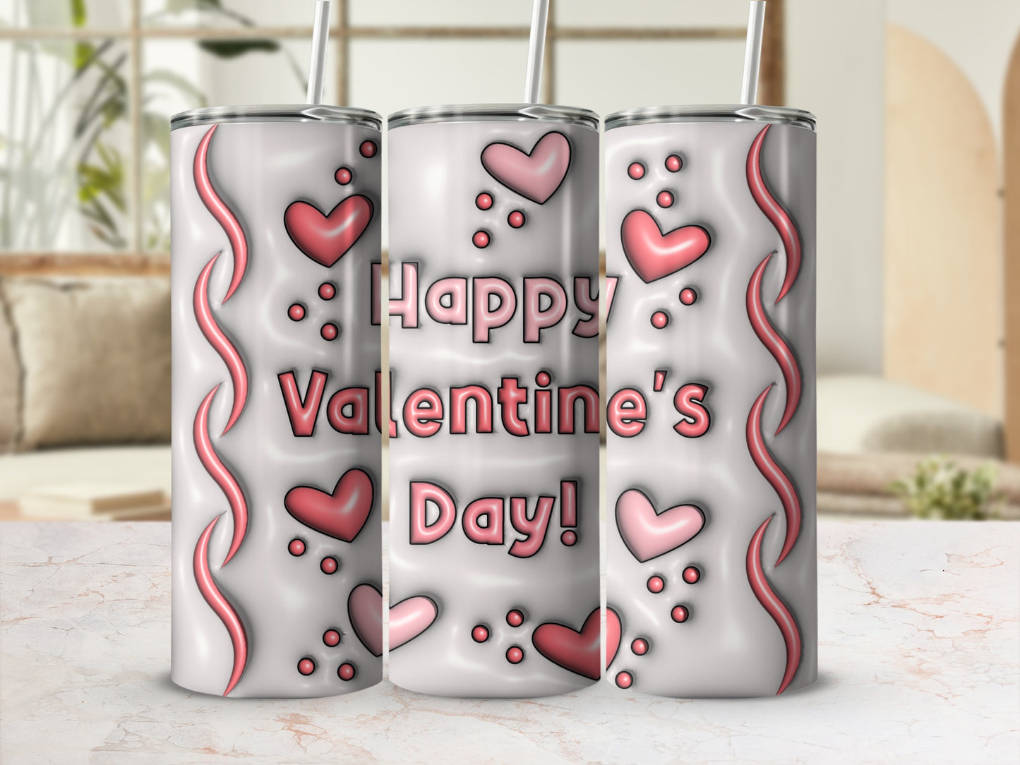 Happy Valentine's Day Tumbler with Hearts Design