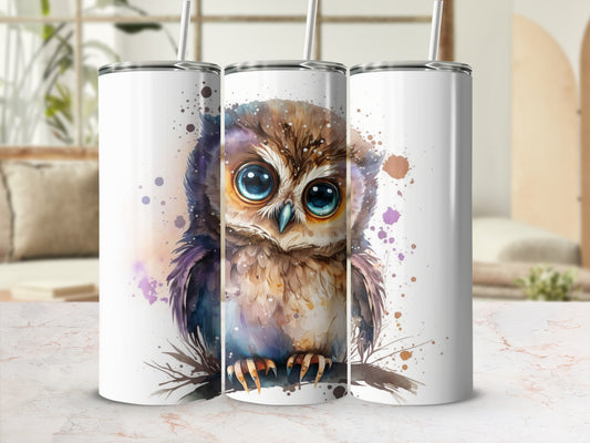 Cute Owl With Big Blue Eyes Printed Travel Tumbler