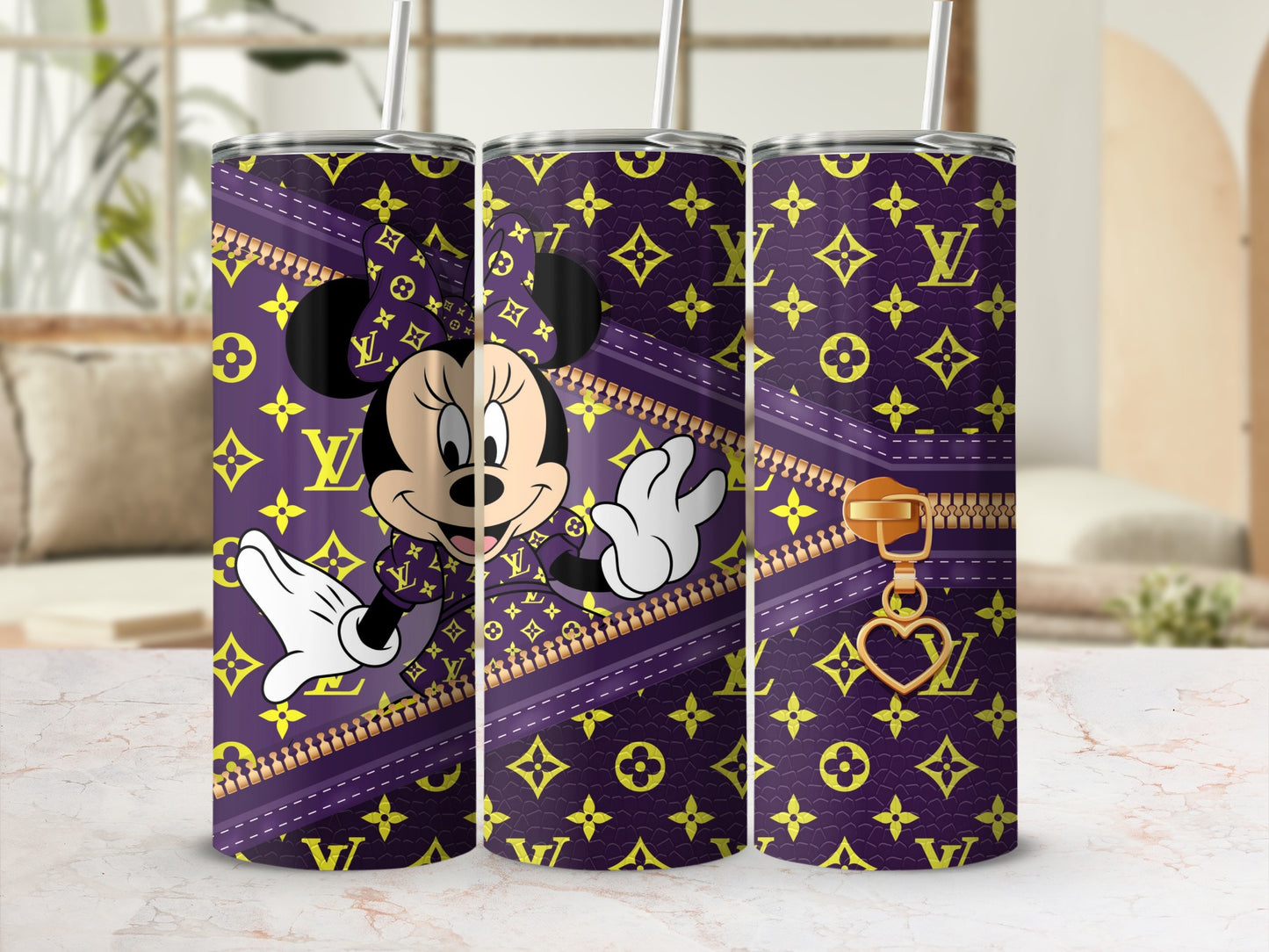 Cute Minnie Mouse Purple Pattern Tumbler Design