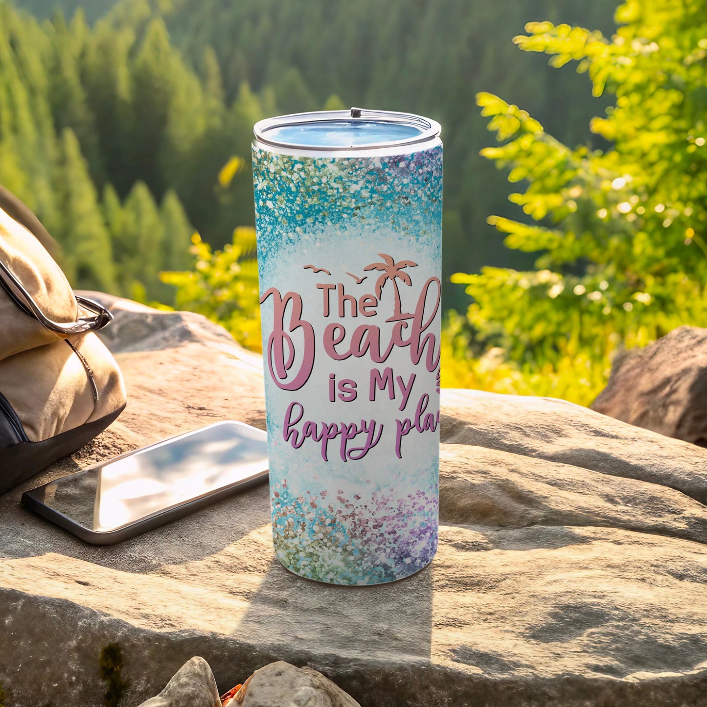 The Beach is My Happy Place Glittery Palm Tree Tumbler product type