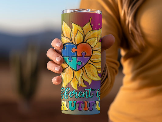 Different is Beautiful Sunflower Puzzle Tumbler