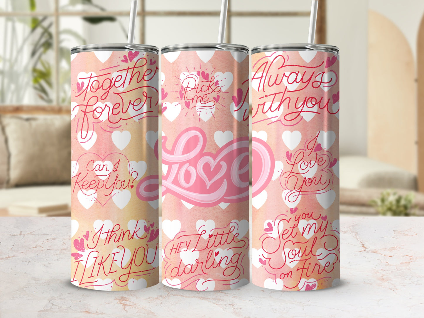 Romantic Message Decorated Stainless Steel Tumblers