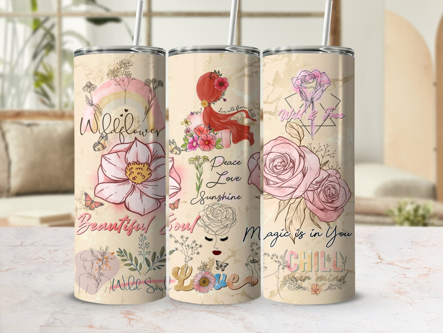 Wildflower Beautiful Soul Peace Love Sunshine Tumbler