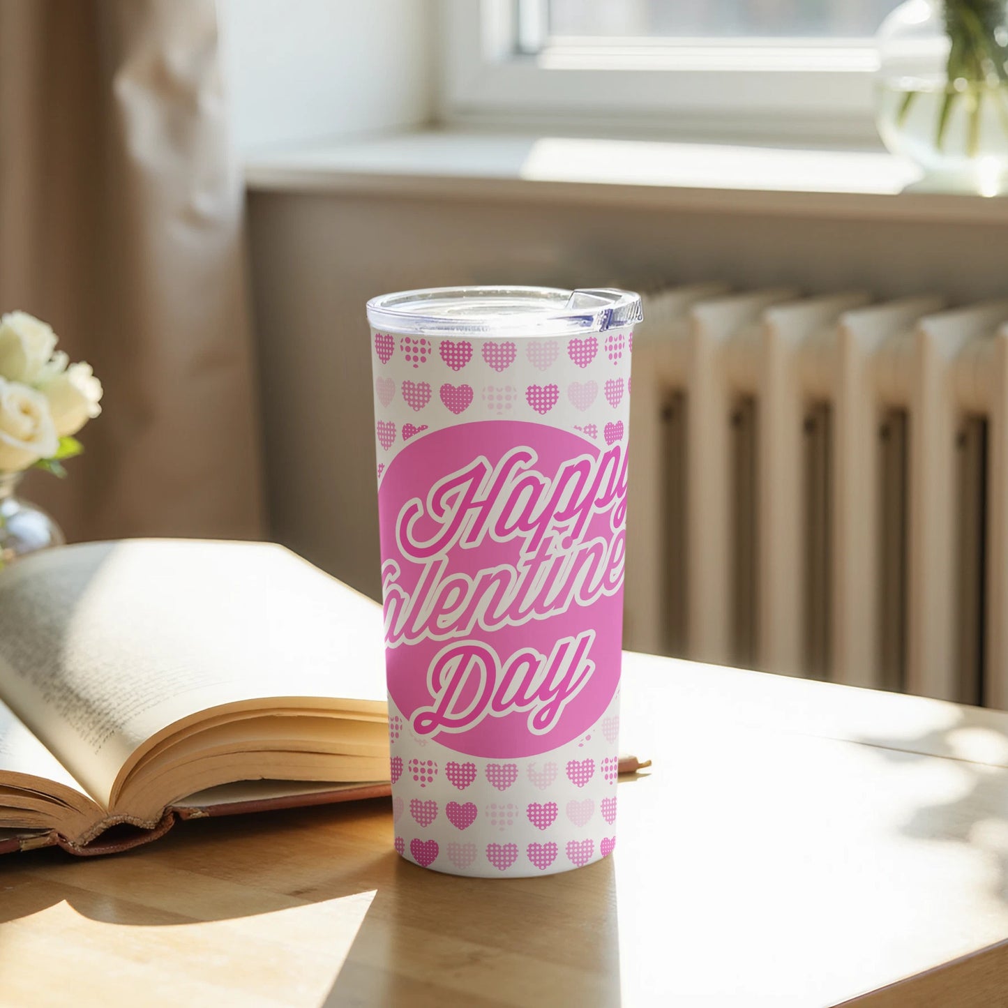 Happy Valentine's Day Pink Hearts Design Tumbler