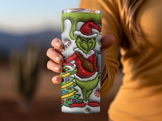 Holiday Grinch in Santa Suit Christmas Tumbler Cup