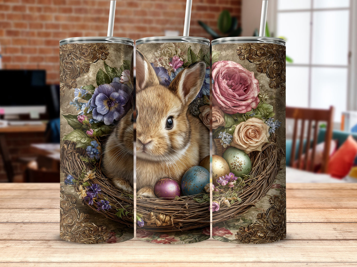 Bunny Nest with Flowers and Eggs Tumbler Cup