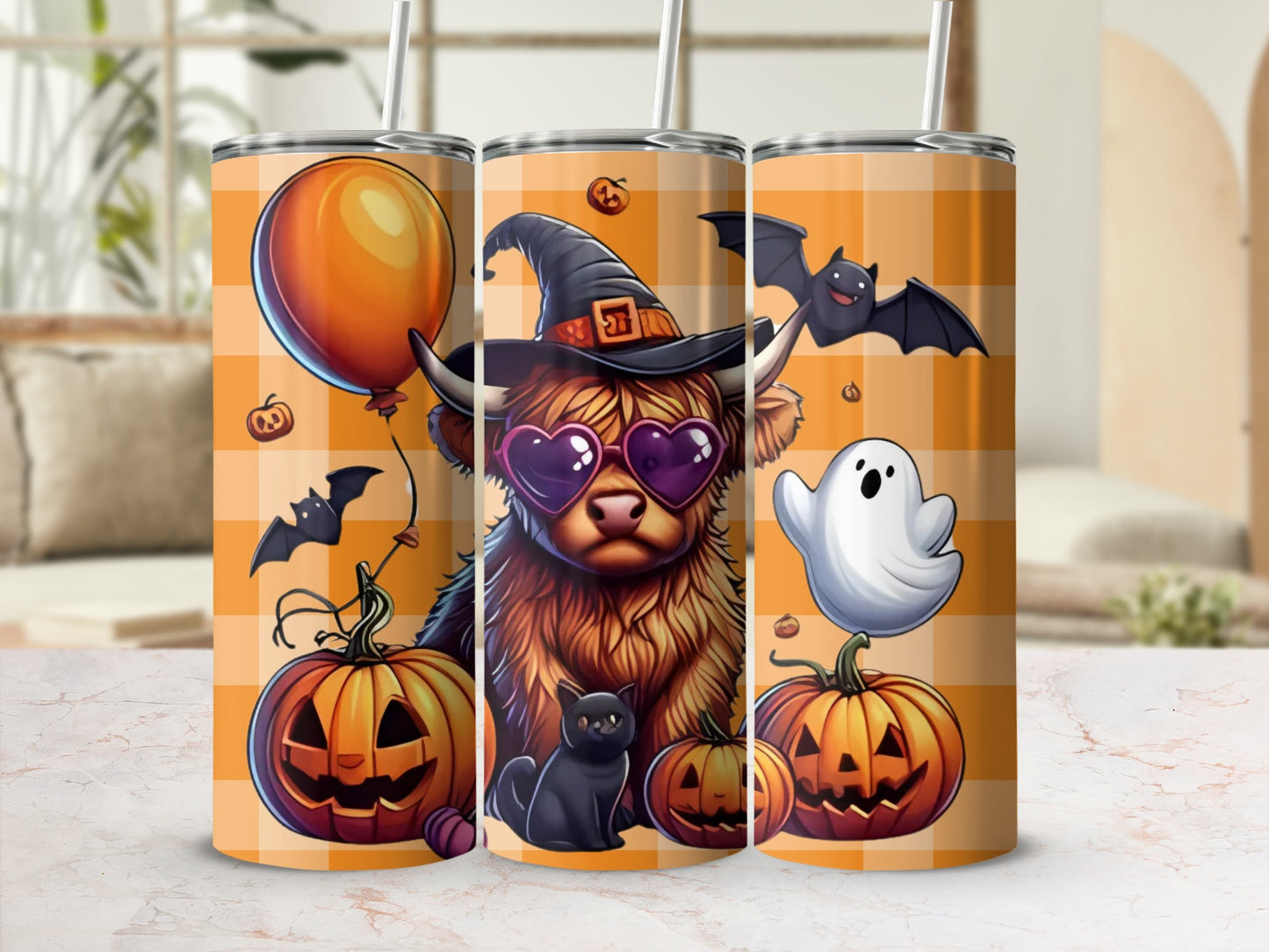 Cute Halloween Tumbler with Pumpkin and Ghost Design