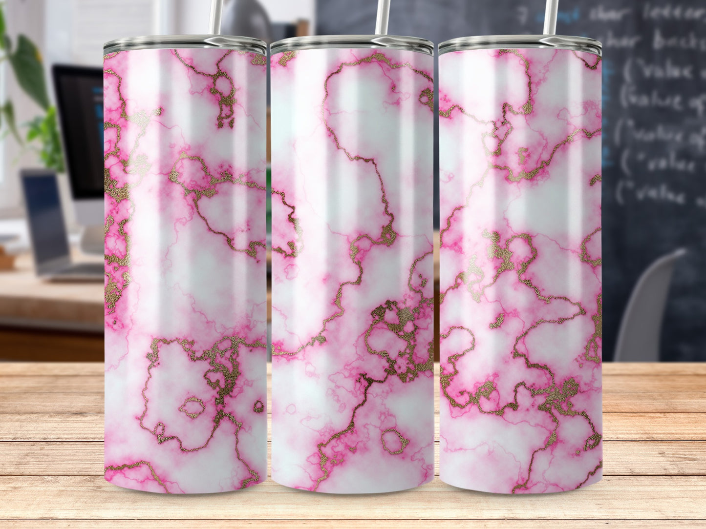 Pink Gold Marble Swirl Pattern Slim Tumbler product type