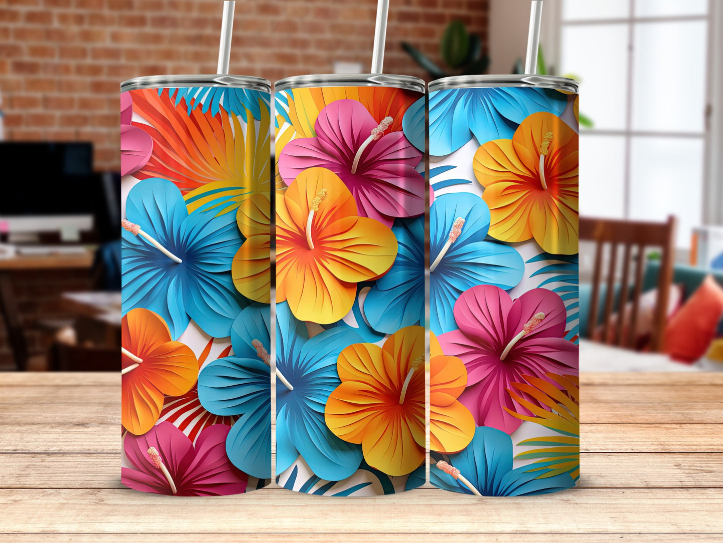 Vibrant Floral Design Reusable Drink Tumbler