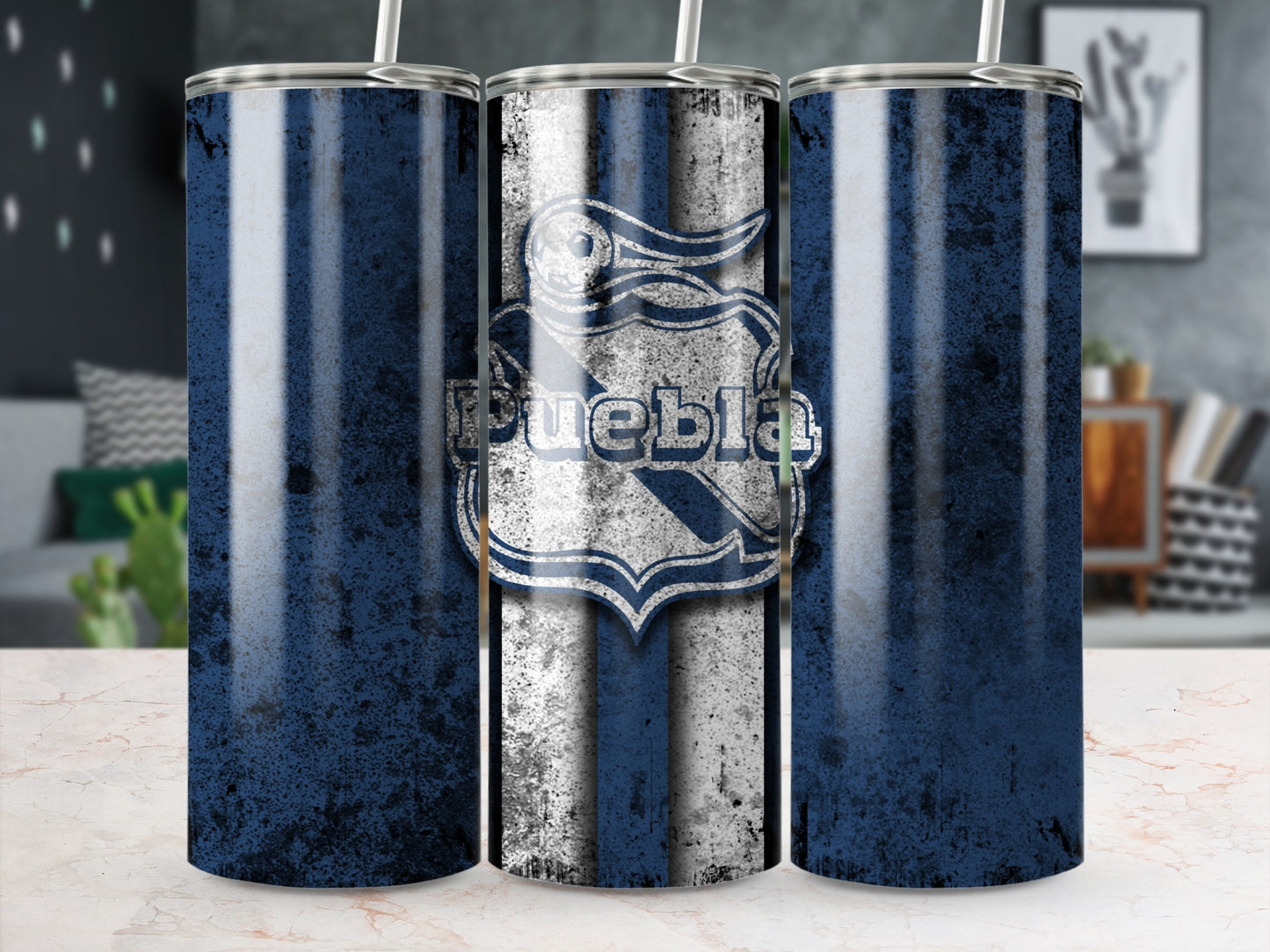 Distressed Blue and White Puebla Stainless Steel Tumbler