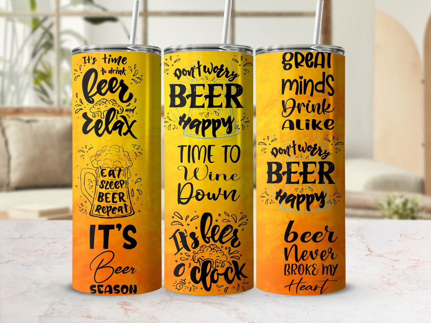 Beer Themed Cheerful Motivational Quote Drinkware Set