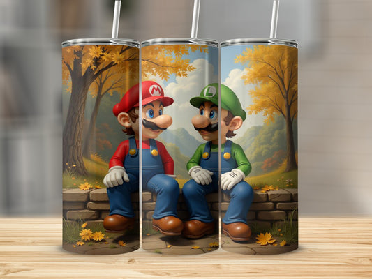 Autumn Forest Mario and Luigi Design Beverage Tumbler
