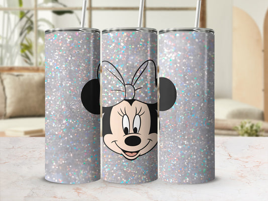 Glitter Minnie Mouse Tumbler with Silver Sparkle Design