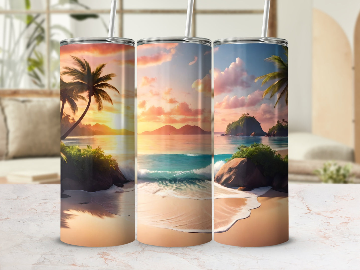 Stunning Tropical Beach Scene Insulated Tumbler Set