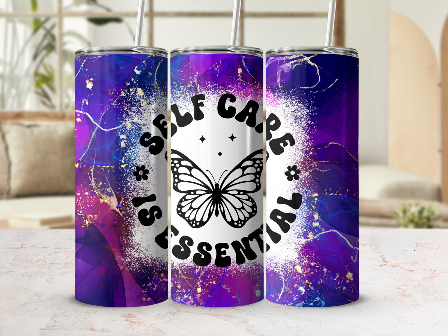 Self Care Is Essential Butterfly Tumbler