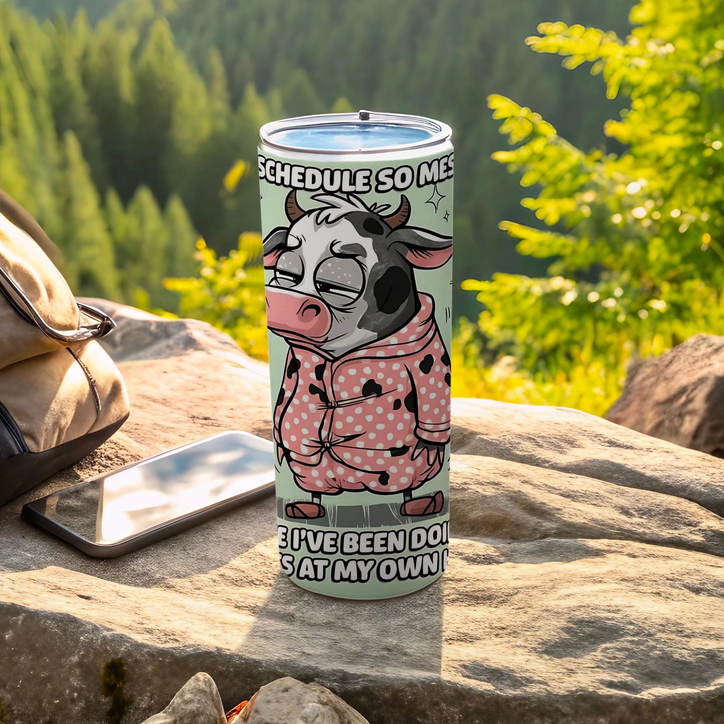 Funny Cow Cartoon with Custom Quote Travel Mug