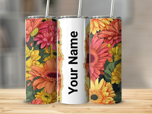 Personalized Floral Design Tumbler With Name Customization