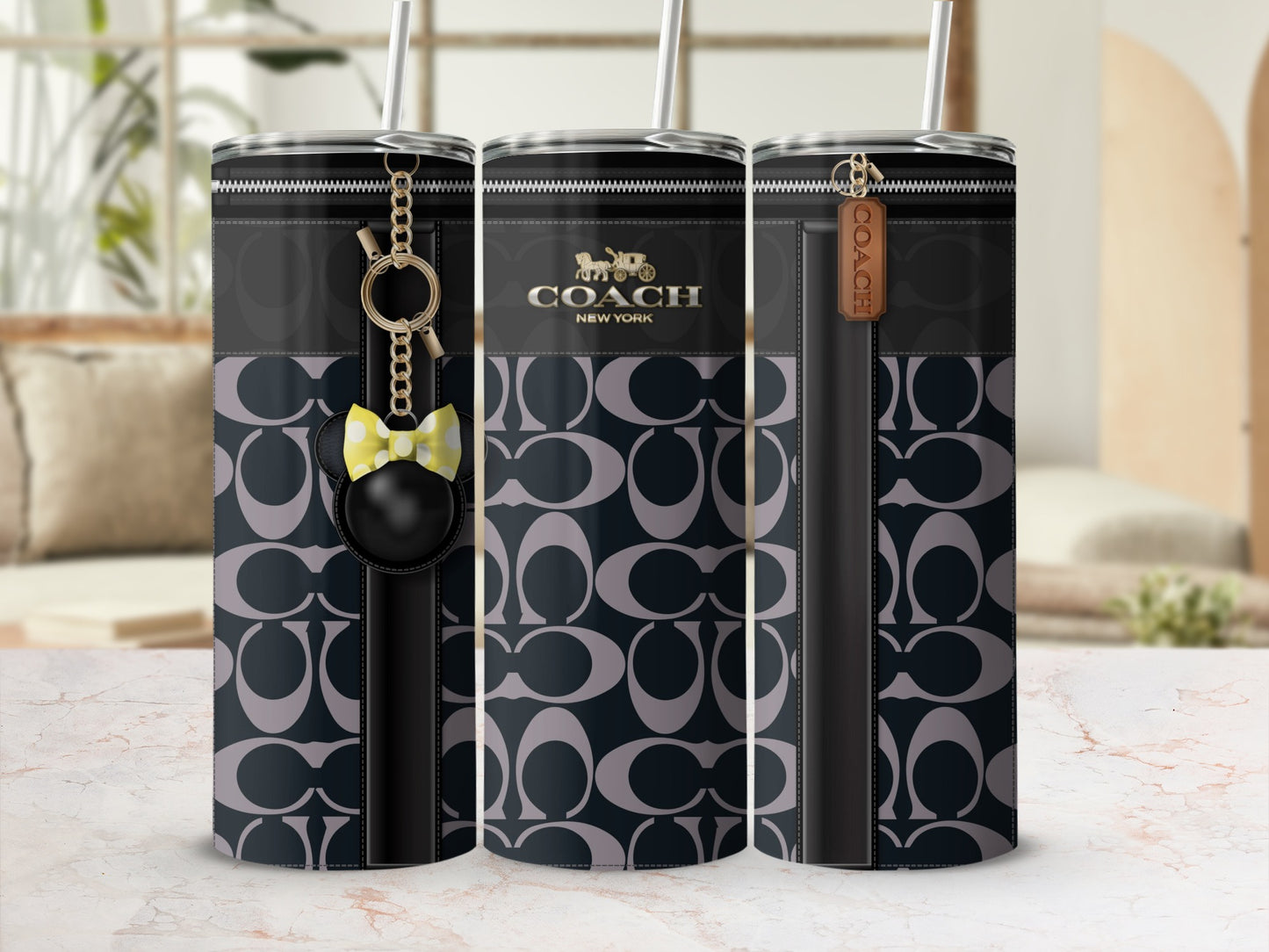Stylish Designer Black Pattern Tumbler With Keychain Holder