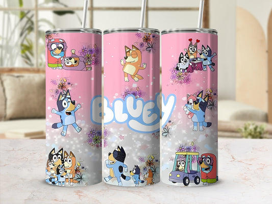 Bluey Cartoon Characters Tumbler with Straw