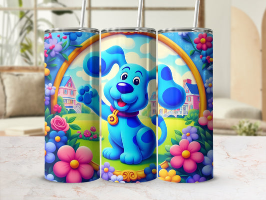 Colorful Cartoon Dog with Flowers Insulated Tumbler