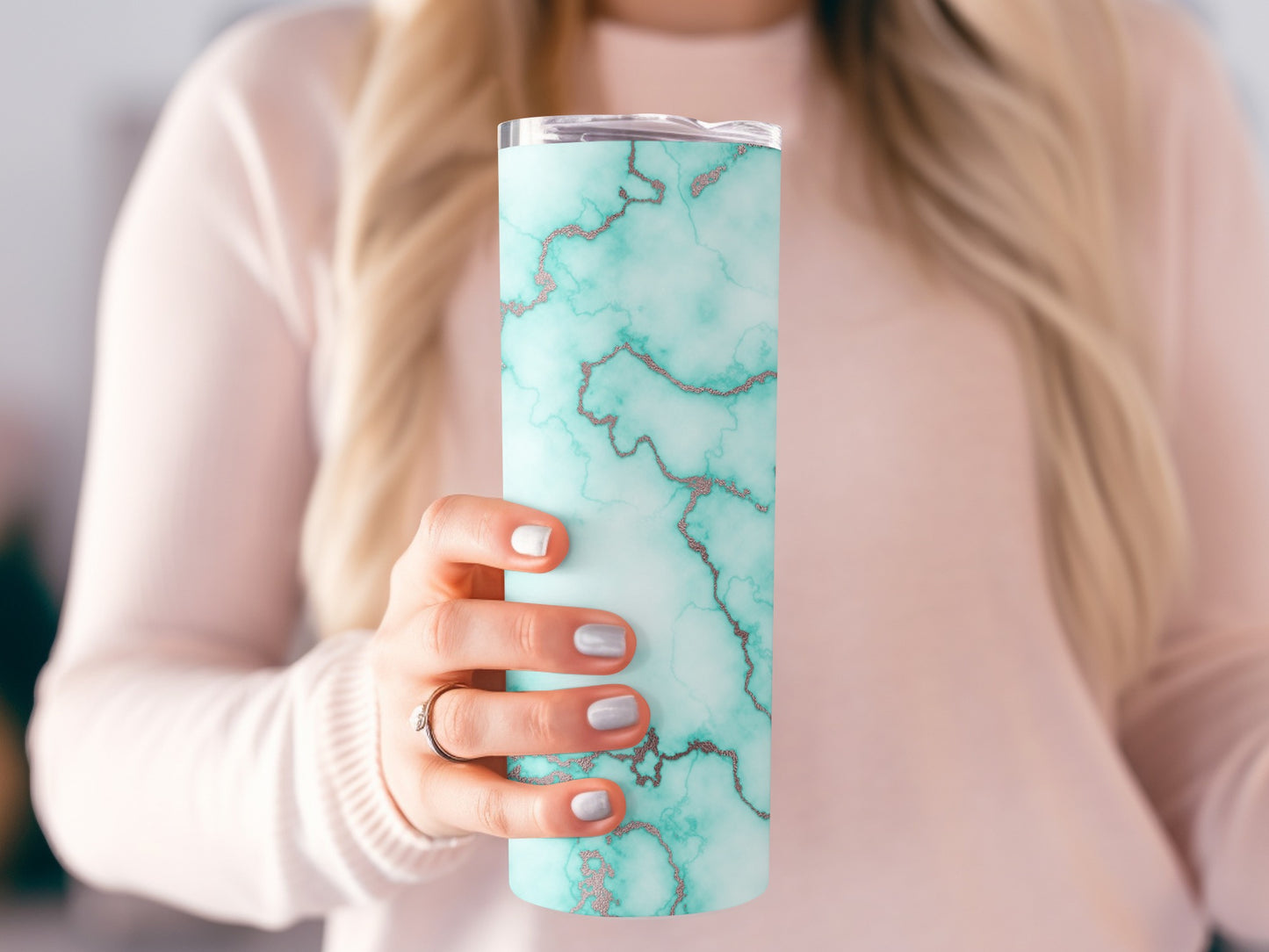 Aqua Blue Marble with Gold Veins Elegant Design Tumblers
