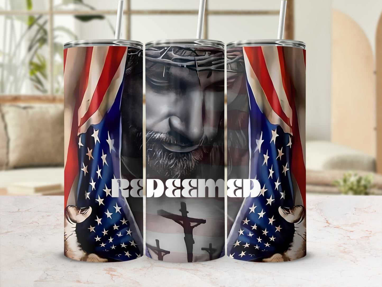 Redeemed Jesus American Flag Christian Tumbler