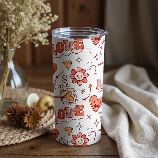 Cute Love Heart and Flower Print Tumbler