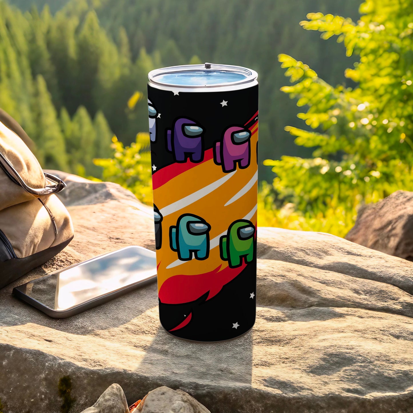 Colorful Space-Themed Travel Mug with Cute Astronauts