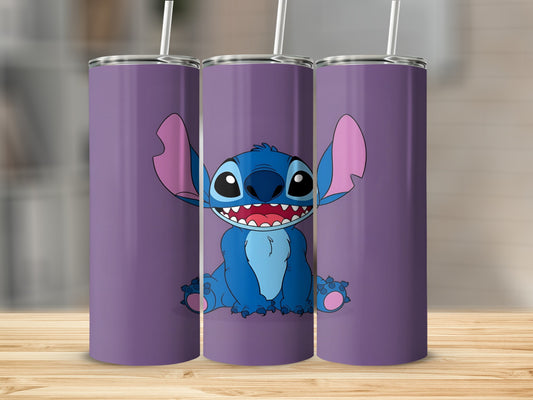 Three purple tumblers featuring Stitch from Lilo & Stitch.