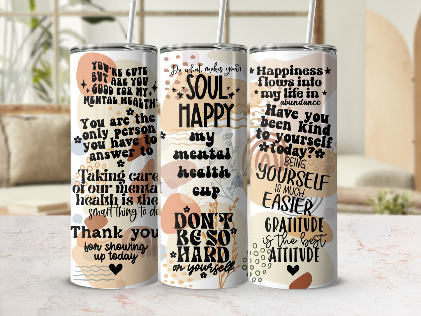 Motivational Mental Health Quotes Tumbler Set
