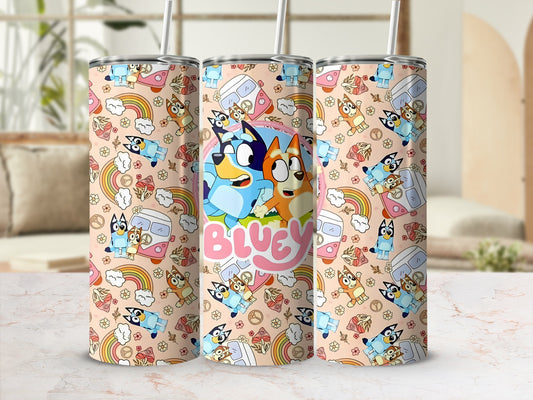 Bluey Themed Colorful Designs Stainless Steel Tumbler