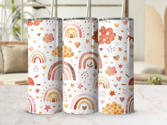 Colorful Rainbow and Stars Design Tumbler Set