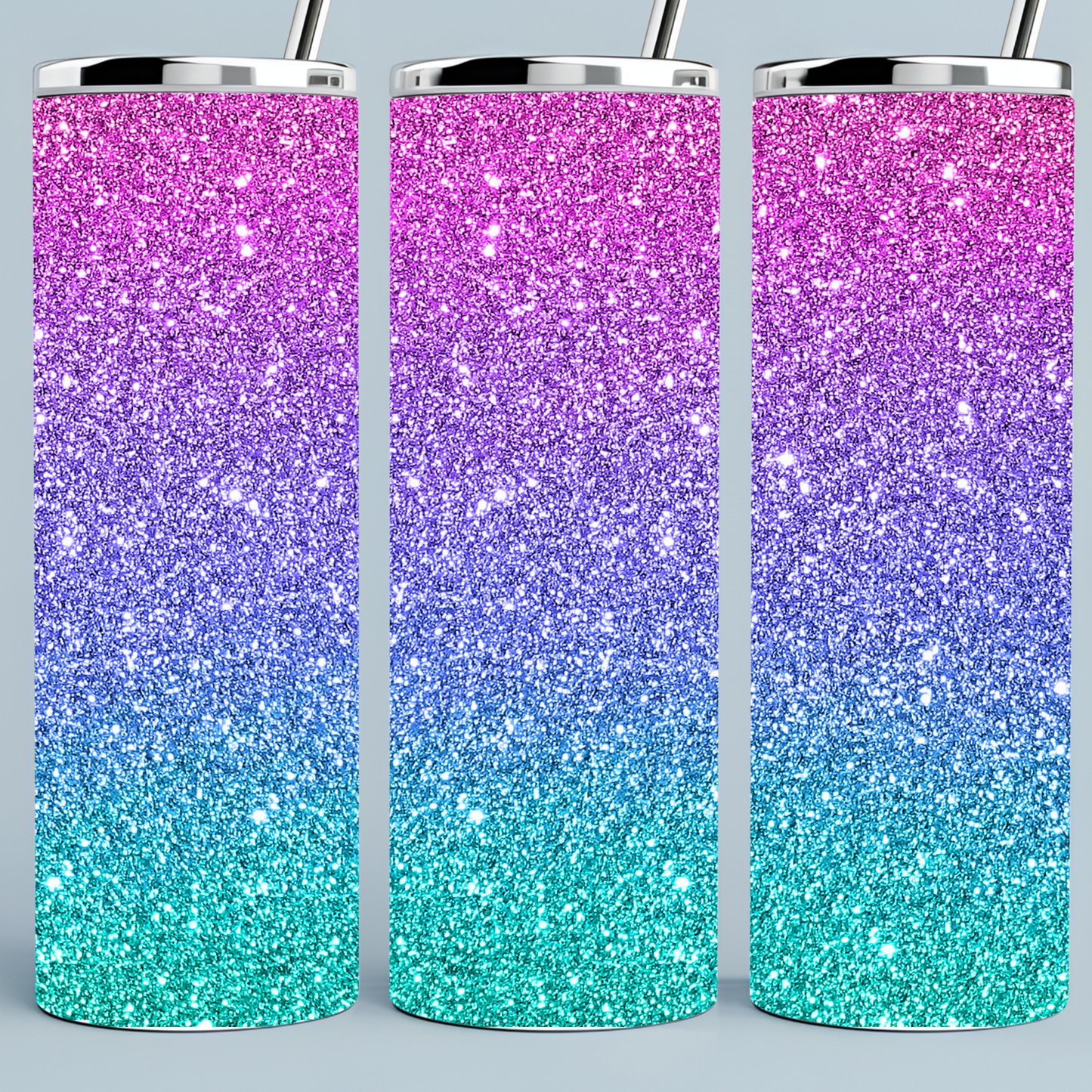 Bright Glitter Pink, Purple, and Teal tumbler