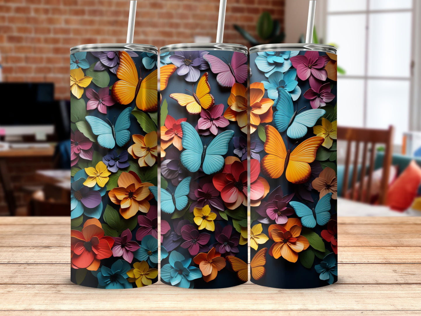 Vibrant Floral Butterfly Art Tumbler product type