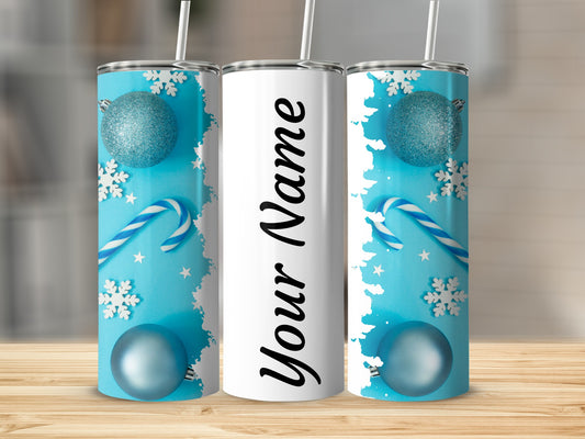 Personalized Holiday Snowflakes Candy Canes Tumbler