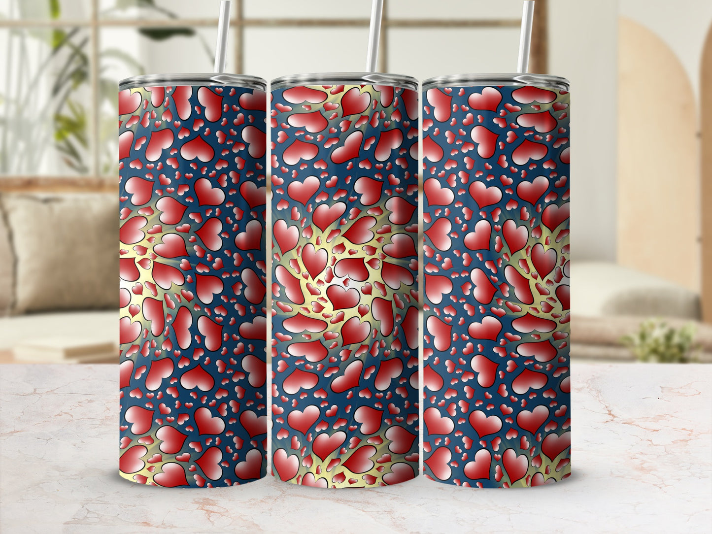 Hearts Pattern Metallic Look Designer Tumbler